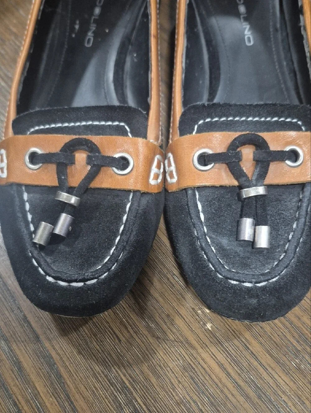 Bandolino Black and Brown Leather-Trim Slip-On Loafers